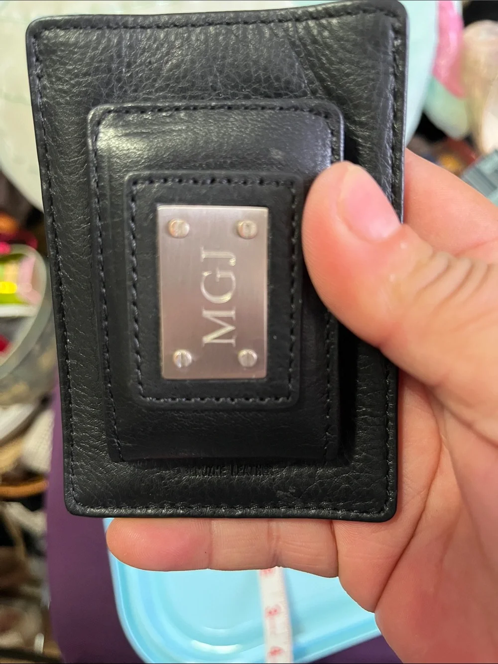 Things Remembered Brown Leather Money Clip with Rose Gold Plate